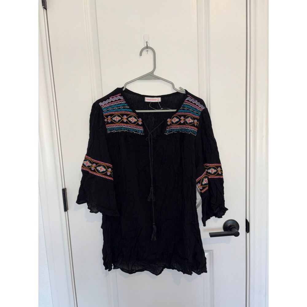 New With Tags Black Floral Embroidered Blouse by Parami Design